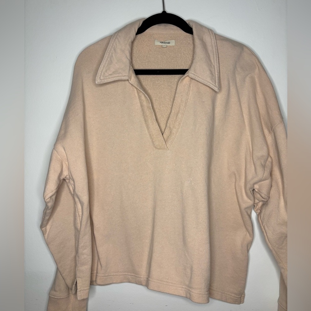 Madewell Cotton-Hemp Polo Sweater in Avalon Pink, Relaxed Fit
